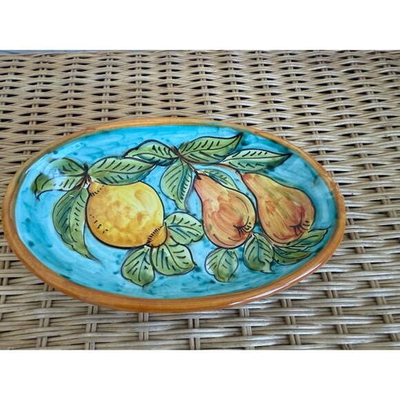 Il Velliero Other - Vintage 90's Italian Art Pottery Oval Dish Hand Painted Lemons